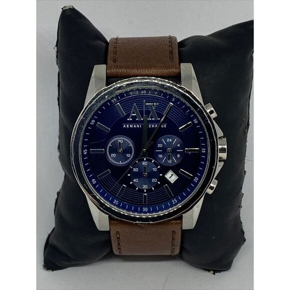 Armani Exchange AX2501 Men's Brown Leather Analog Dial Quartz Wrist Watch EY837 - Picture 1 of 12